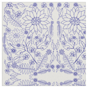 Blauw Doodle Bloem Stof
