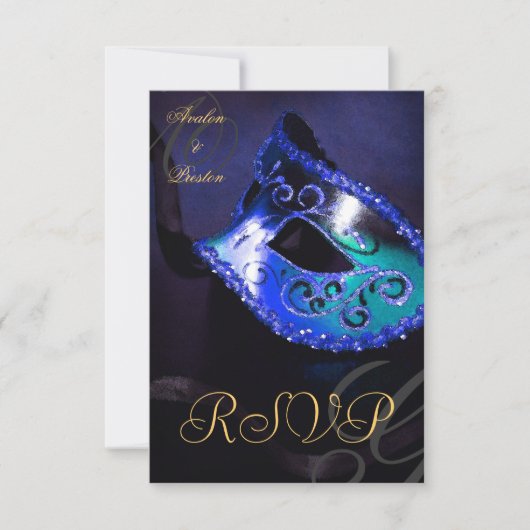 Blauw Draaikolk Maskerade Masker RSVP Uitnodiging (Voorkant)