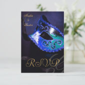 Blauw Draaikolk Maskerade Masker RSVP Uitnodiging (Staand voorkant)