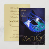 Blauw Draaikolk Maskerade Masker RSVP Uitnodiging (Voorkant / Achterkant)