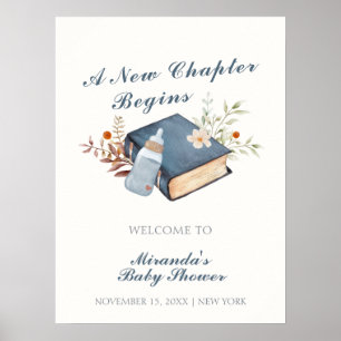 Blauw Een nieuw Chapter Book Bottle Baby shower We Poster