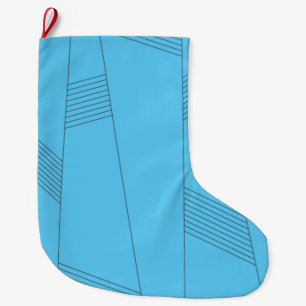 Blauw, eenvoudig, elegant, abstract lijnpatroon grote kerstsok