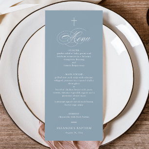 Blauw Eenvoudig Elegant Kruiskalligrafie Doop Menu