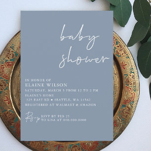Blauw eenvoudig elegant modern Baby shower Kaart
