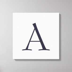 Blauw Eenvoudig Elegant Modern Monogram Initiaal Canvas Afdruk