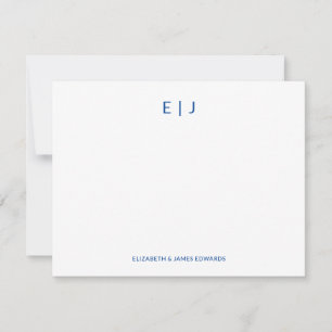 Blauw Eenvoudig Minimalistisch Koppel Initiaal Notitiekaartje
