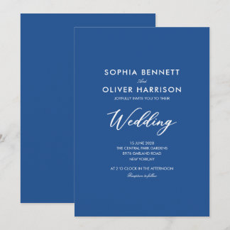 blauw EENVOUDIG modern elegant TROUWKAART Kaart