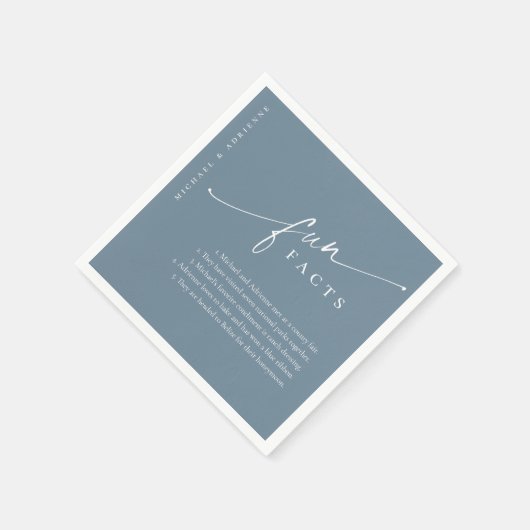 Blauw Eenvoudig Modern Script Leuke Feiten Bruilof Servet (Hoek)