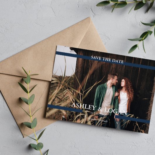 Blauw Eenvoudig Modern Trouwen Bewaar de Datum Save The Date