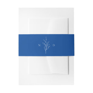 Blauw Eenvoudige botanische bladeren monogram brui Uitnodigingen Wikkel