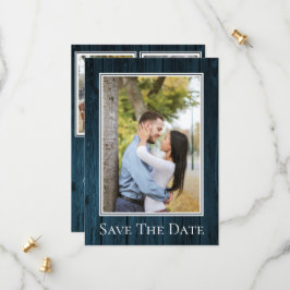 Blauw Eenvoudige Rustieke Foto Bewaar de Datum Save The Date