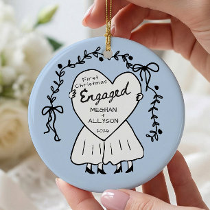 Blauw eerste kerstfeest verloofd ornament