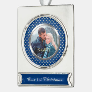 Blauw eerste kerstzilver hart verzilverd banner ornament