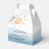 Blauw eerste reis rond zon gunstbox verjaardag bedankdoosjes (Achterkant)