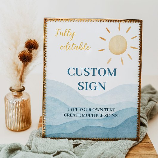 Blauw Eerste Reis Rond Zon Verjaardag Custom Sign Poster