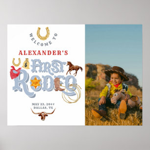 Blauw Eerste Rodeo Baby Boy 1e Verjaardag Welkom Poster