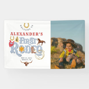 Blauw Eerste Rodeo Baby Boy 1e Verjaardag Welkom Spandoek