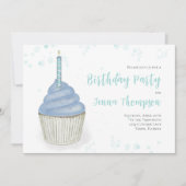 Blauw Eerste Verjaardag Jongen Custom Party Kaart (Voorkant)