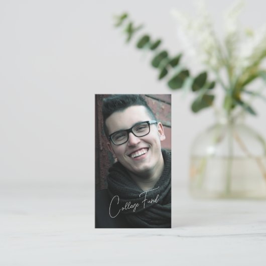 Blauw Elegant Afstuderen Foto QR Code College Fund Informatiekaartje (Staand voorkant)