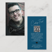 Blauw Elegant Afstuderen Foto QR Code College Fund Informatiekaartje (Voorkant / Achterkant)