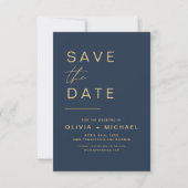 Blauw Elegant Bewaar de Datum Foto Minimalistisch Save The Date (Achterkant)