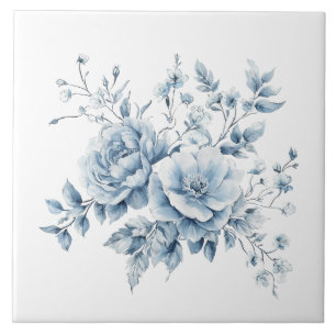 Blauw Elegant Bloem Motief Vintage Ontwerp Tegeltje