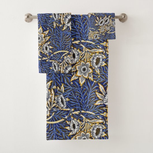 Blauw Elegant Bloemen Patroon Bad Handdoek (Insitu)