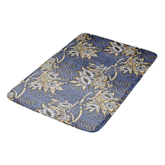 Blauw Elegant Bloemen Patroon Badmat (Gekanteld)