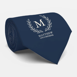 Blauw Elegant Bruidsjonker Monogram Huwelijk Stropdas