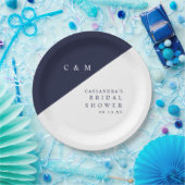 Blauw Elegant Chic Monogram Trouwfeest Papieren Bordje (Feest)