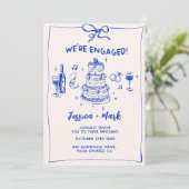 Blauw Elegant Cocktail Champagne Bruiloft Kaart (Staand voorkant)