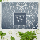 Blauw Elegant Floury Monogram Handdoek (Gevouwen)