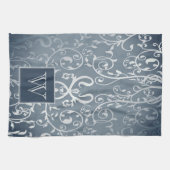 Blauw Elegant Floury Monogram Handdoek (Horizontaal)