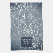 Blauw Elegant Floury Monogram Handdoek (Verticaal)