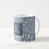 Blauw Elegant Floury Monogram Mok (Voorkant rechts)