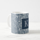 Blauw Elegant Floury Monogram Mok (Voorkant links)