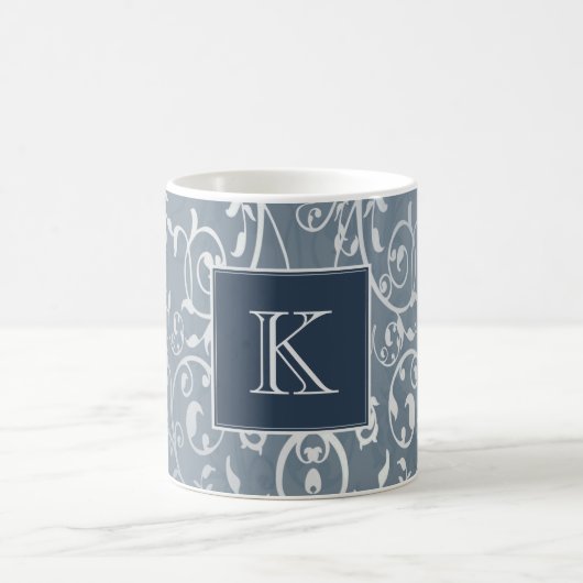 Blauw Elegant Floury Monogram Mok (Center)