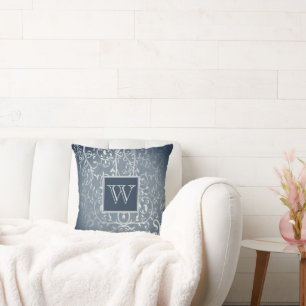Blauw Elegant Floury Monogram Sierkussen