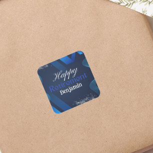 Blauw Elegant Gelukkig met je Pensioen Vierkante Sticker