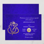 Blauw Elegant Gouden Folie Ganesha Indian Damask Kaart (Voorkant / Achterkant)