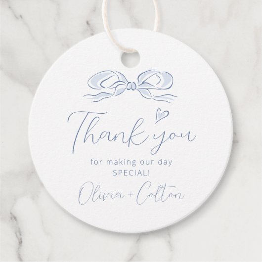 Blauw Elegant Hand getrokken boog dank u bruiloft Bedankjes Labels (Voorkant)