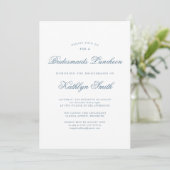 Blauw Elegant Klassiek Script Bruidsmeisjes Lunche Kaart (Staand voorkant)