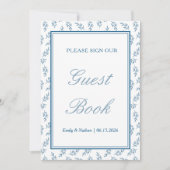 Blauw Elegant Klassiek Trouwen Guest Book Sign (Voorkant)