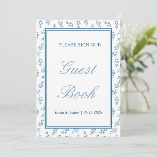 Blauw Elegant Klassiek Trouwen Guest Book Sign (Staand voorkant)