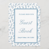 Blauw Elegant Klassiek Trouwen Guest Book Sign (Voorkant / Achterkant)