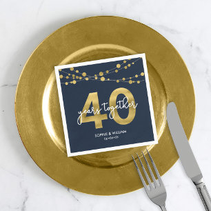 Blauw Elegant Lichten 40e Bruiloft Jubileum Party Servet