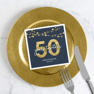 Blauw Elegant Lichten 50ste Bruiloft Jubileum Part Servet