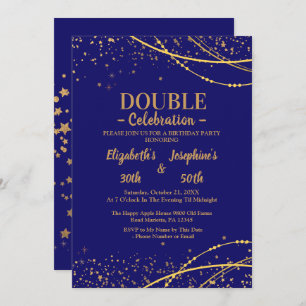 Blauw elegant met gouden sterren dubbele gezamenli kaart