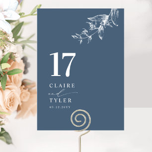 Blauw Elegant, Minimaal Botanisch Huwelijk Kaart