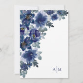 Blauw Elegant Modern Waterverf Bloemen Bruiloft Kaart (Achterkant)